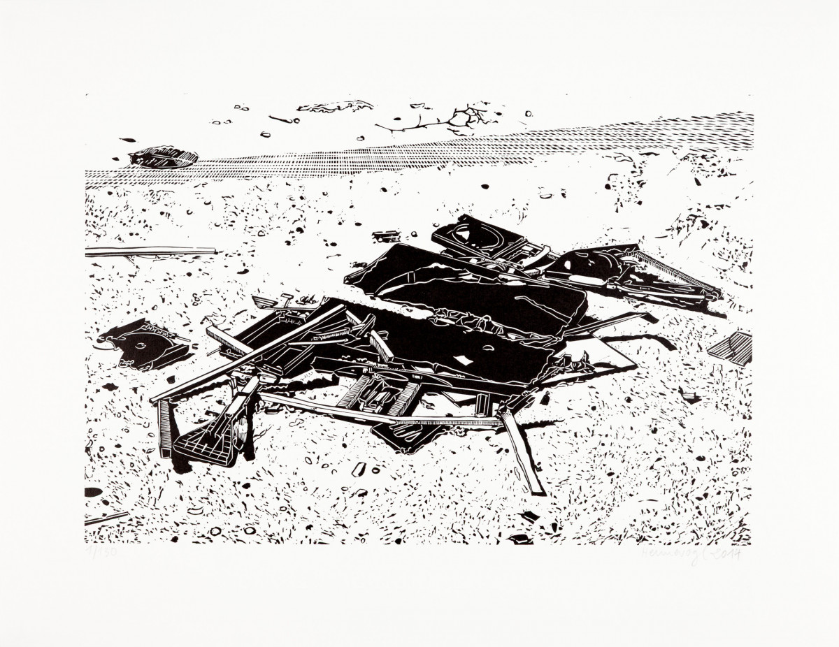 Philipp Hennevogl - Campinggarnitur, 2014 Linolschnitt