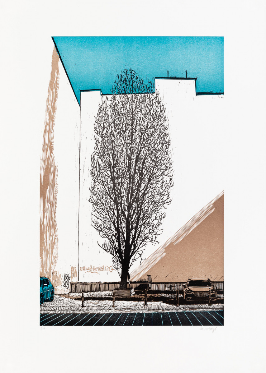 Philipp Hennevogl - Ecke, 2018 Linolschnitt, Auftrag von Tabor Presse Berlin “Grafik-Kalender 2019”